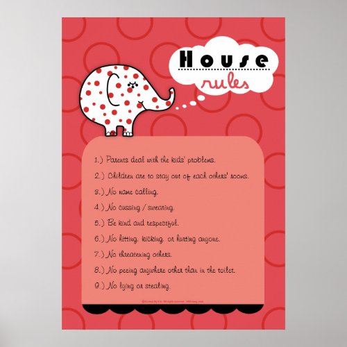 Pinkie Elephant House Rules Large Poster