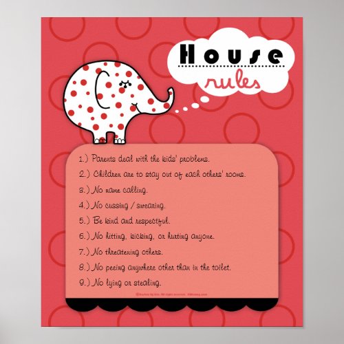 Pinkie Elephant House Rules Poster