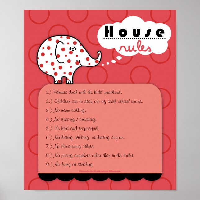 Pinkie Elephant House Rules Poster (Front)
