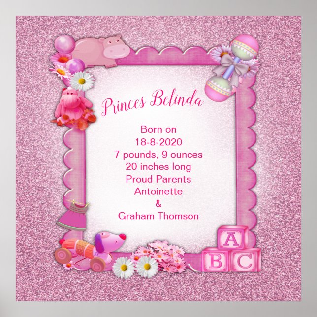 Pinkie-Rose New Baby Girl Photo frame Poster (Front)