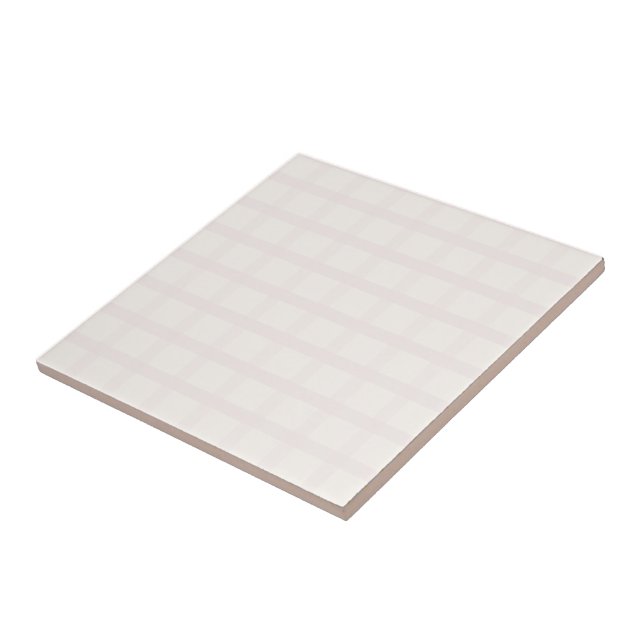 Pinkish Champagne And Creamy White Gingham Pattern Ceramic Tile (Side)