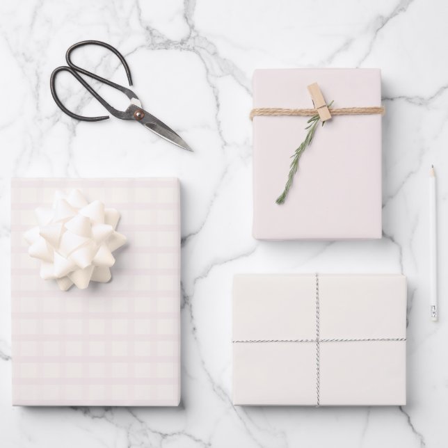 Pinkish Champagne And Creamy White Gingham Pattern Wrapping Paper Sheets (Front)