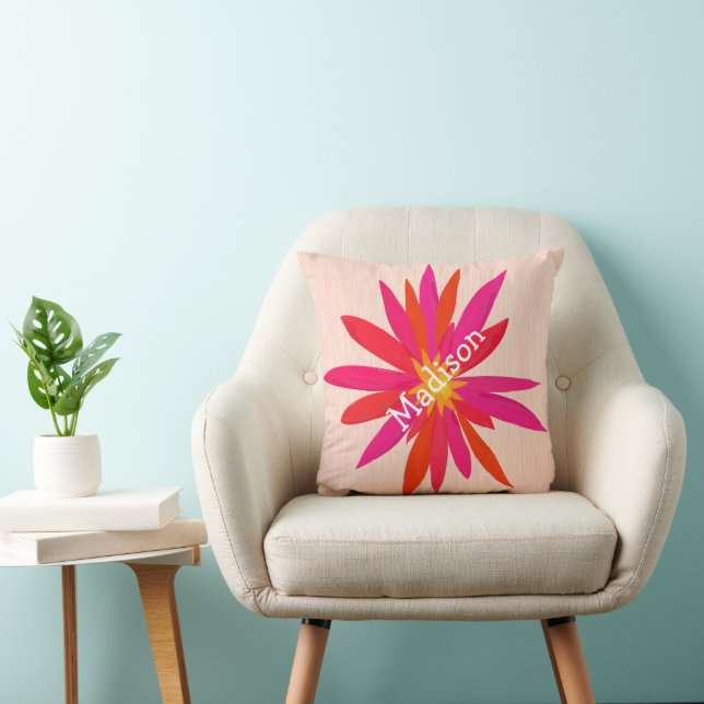 Pinkish Coral Modern Stylized Floral Pillow (Chair)
