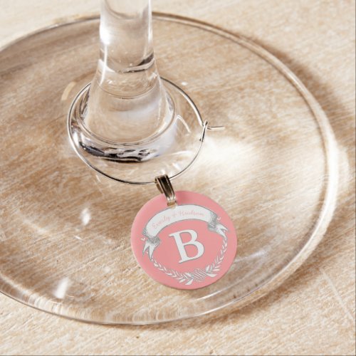 Pinkish Coral Monogram Wedding or Special Occasion Wine Glass Charm