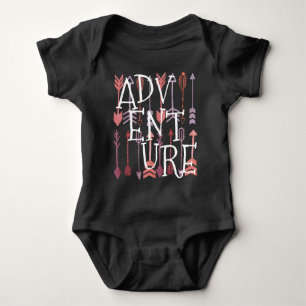 Pinkish Coral Text Black Aztec Patten Baby Girl Baby Bodysuit