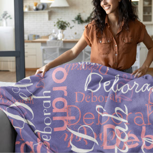 Pinkish Names Typography periwinkle color Fleece Blanket