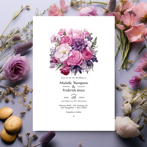 Pinkish Purple Floral Spring Wedding Invitation