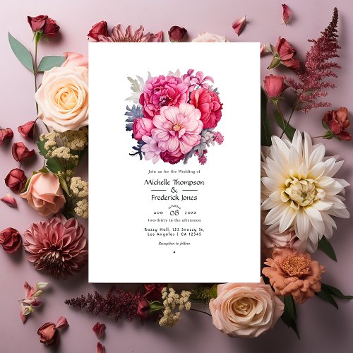 Pinkish Reds Floral Fall Wedding Invitation