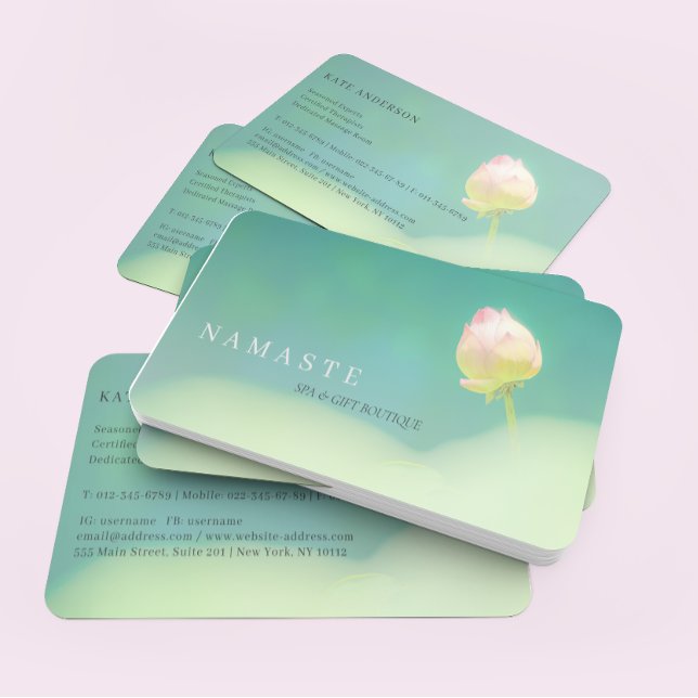 © Pinkish White Lotus Flower Greenery Business Card (Creator Uploaded)