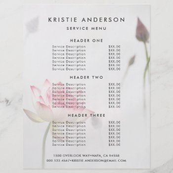 ©pinkish White Lotus Flower Service & Price List Flyer by riverme at Zazzle