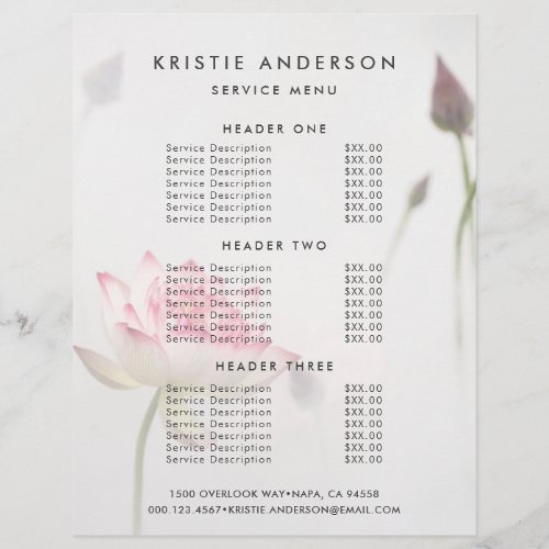 Pinkish White Lotus Flower Service  Price List Flyer