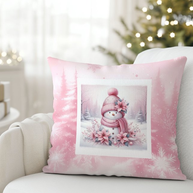 Pinkmas Cozy Snowman Pillow Winter Forest Decor (Pinkmas Cozy Snowman Pillow Winter Forest Decor)
