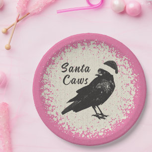 Pinkmas Crow Santa Pink Black and Ivory Christmas Paper Plates