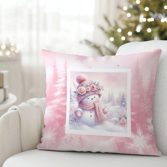 Pinkmas Snowman Forest Christmas Pillow Kids Gift (Pinkmas Snowman Forest Christmas Pillow Kids Gift)