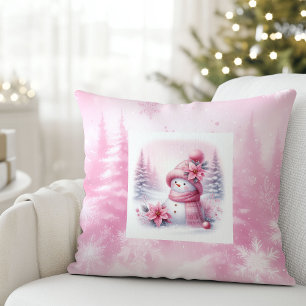 Pinkmas Winter Scene Snowman Pillow Kids Room