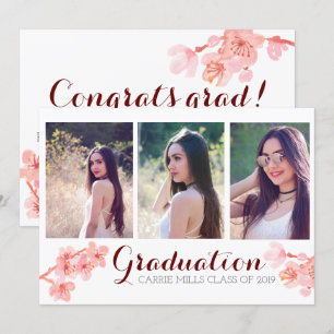 Pinkn cherry blossom graduation photo invite