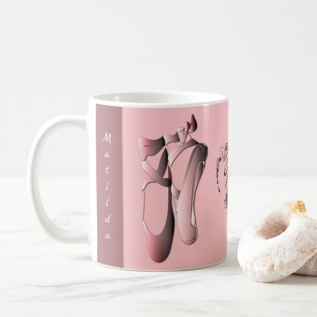 PinkPink Ballet Toe Shoes with Monogram Coffee Mug (With Donut)