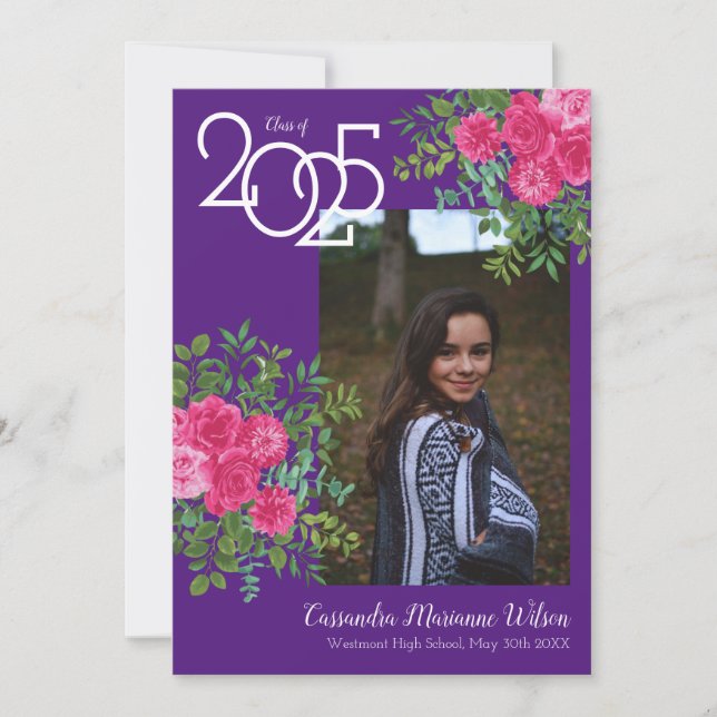 PinkPink Rose Purple Photo Graduation Announcement (Front)