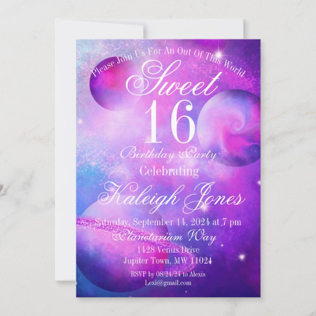 Pinkple Planets Invitation (Front)