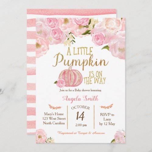 PinkPumpkin Baby Shower Invitation Gold Glitter
