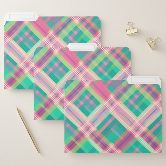 Pinks and Greens Plaid File Folder (Set)