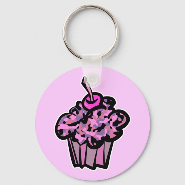 pinks and purples camouflage cupcake keychain (Front)