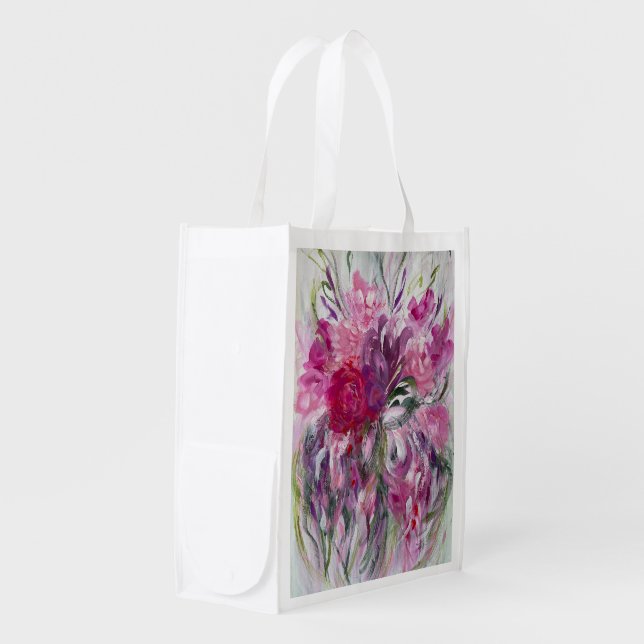 Pinks and Purples Floral Reusable Shopping Bag (Front Side)