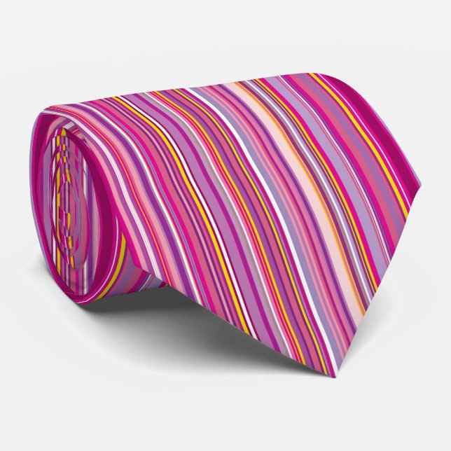 Pinks and Purples in Vertical Stripes Necktie (Rolled)