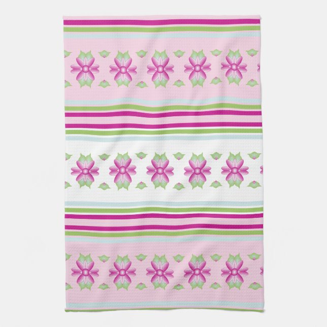 Pinks Blue and Green Flowered Kitchen Towel (Vertical)