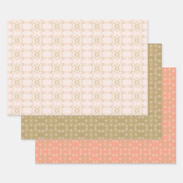 Pinks Coral and Gold Wrapping Paper Sheets (Set)