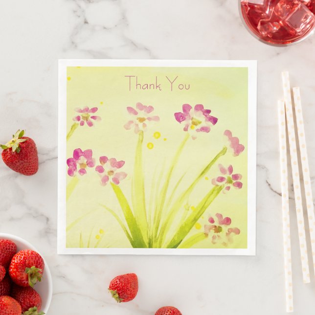 Pinks Floral Watercolour  Paper Dinner Napkins (Insitu)