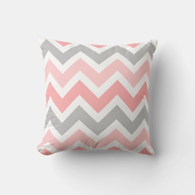 Pinks, Gray, White Zigzag Chevron Pattern Throw Pillow (Front)