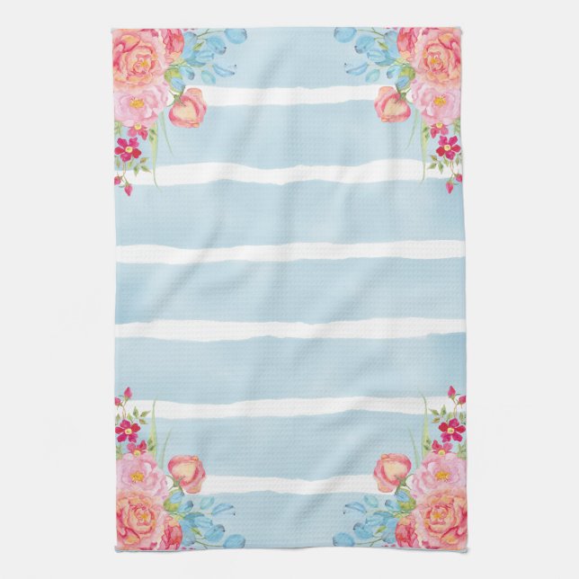 Pinks on Blue Kitchen Towel (Vertical)