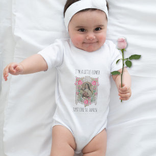 Pinks Rose St. Therese Religious Vintage Floral Baby Bodysuit