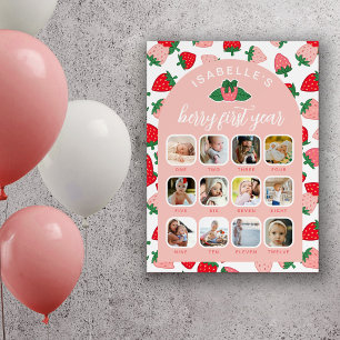 PinkStrawberries Berry First Year 12 Photo Collage Foam Board