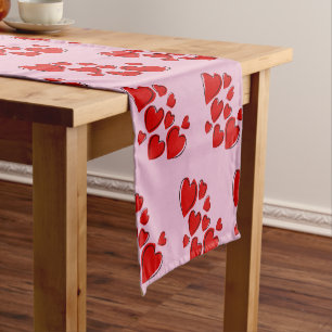 PinkTable Runner with Red Hearts Valentine's Day