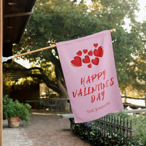 PinkTable Runner with Red Hearts Valentines Day House Flag