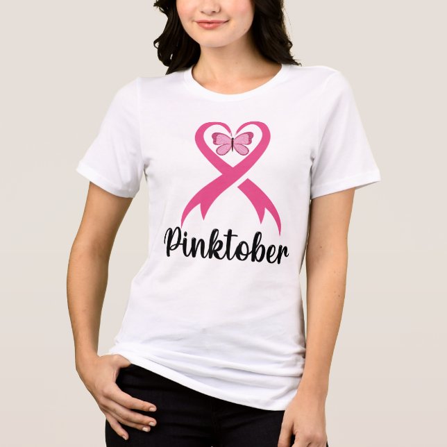 Pinktober Butterfly Breast Cancer Awareness Month Tri-Blend Shirt (Front)