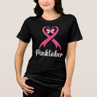 Pinktober Butterfly Breast Cancer Awareness Month Tri-Blend Shirt
