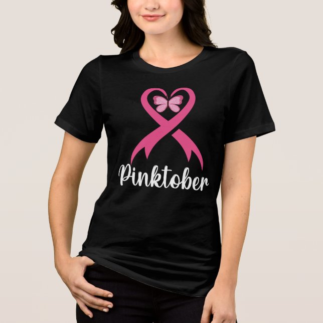 Pinktober Butterfly Breast Cancer Awareness Month Tri-Blend Shirt (Front)