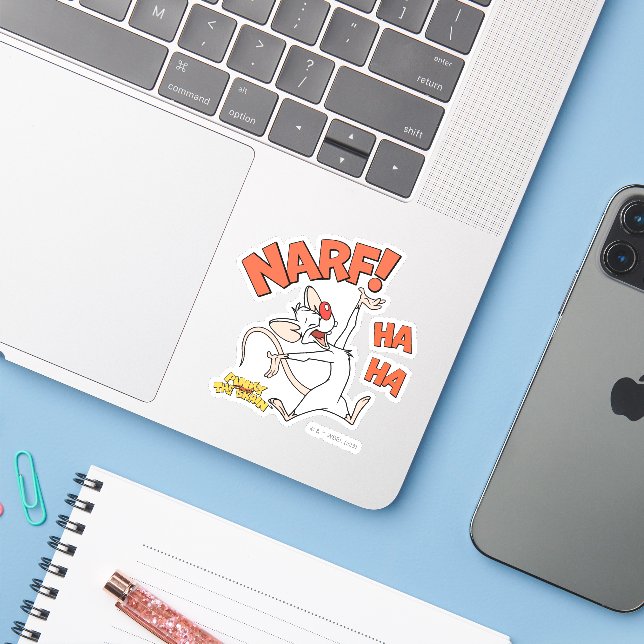 Pinky and the Brain | Pinky "Narf!" Sticker (Laptop w/ iPhone)