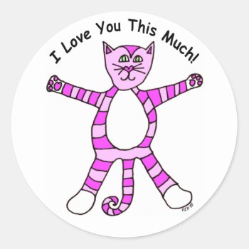 Pinky Cat "i Love You This Much" Sticker by Victoreeah at Zazzle
