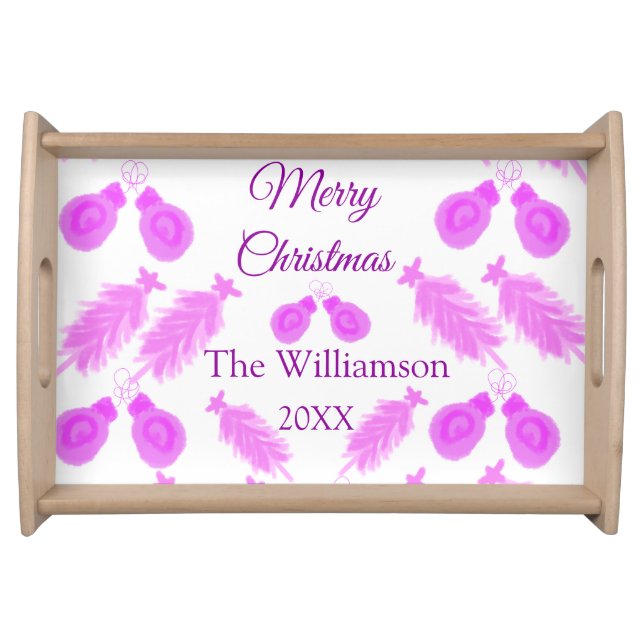Pinky christmas retro add name text year bells tre serving tray (Front)