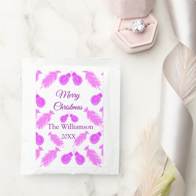 Pinky christmas retro add name text year bells tre tea bag drink mix (Wedding)