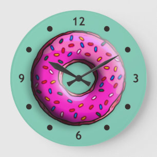 Pinky Donut with colorful sprinkles + your ideas Large Clock