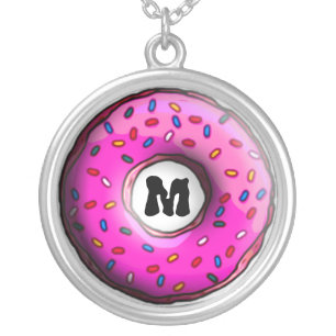 Pinky Donut with colorful sprinkles + your ideas Silver Plated Necklace