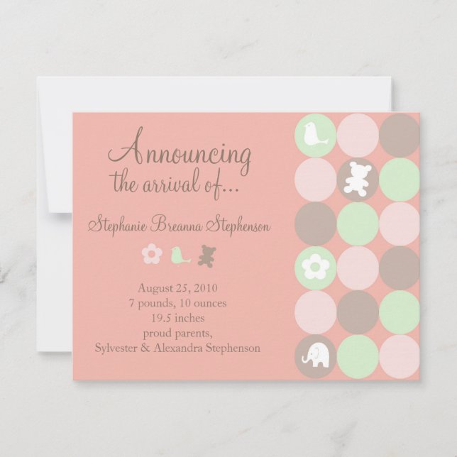 Pinky Dots Birth Announcement - Without Photo (Front)
