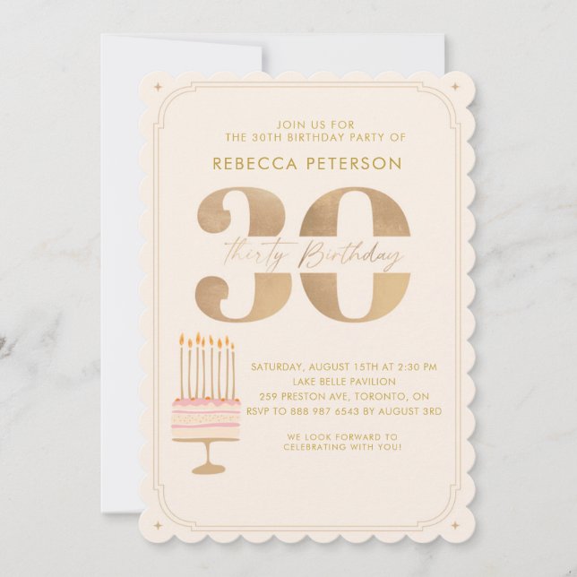 Pinky Gold 30TH Birthday Cake Party  Invitation (Front)