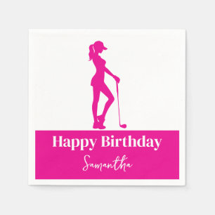 Pinky Golf Girl Birthday Monogram Napkins