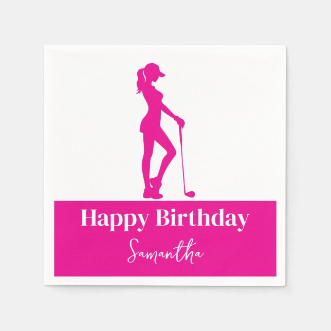 Pinky Golf Girl Birthday Monogram  Napkins (Front)